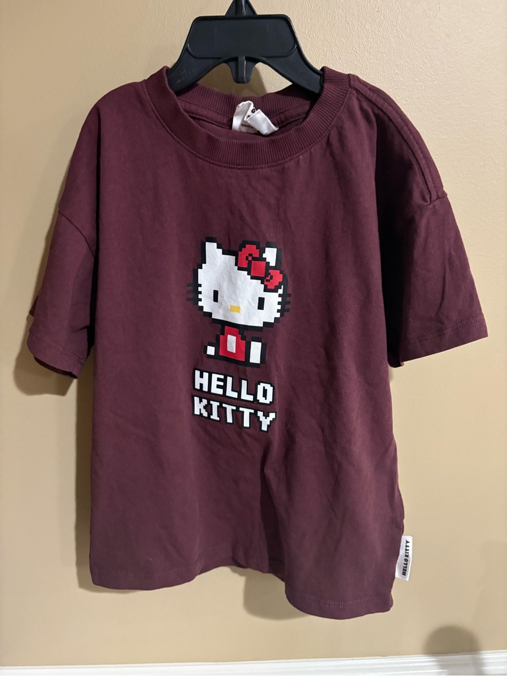 NWOT- Hello Kitty Short Sleeve Tee in Burgundy with White & Red Graphic
